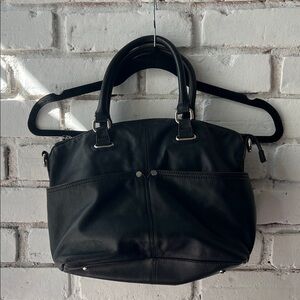Classic Black Leather Satchel Handbag - Women Bags tignanello